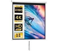 HOMCOM Écran de Projection 85" 1:1 HD 4K Boîtier Métal 152 x 152 cm Blanc | Écran Videoprojecteur, Boîtier en Métal, Hauteur Réglable Manuellement, pour Cinéma Maison, Bureau, Voyage