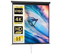 HOMCOM Écran de Projection 99" 1:1 HD 4K Boîtier Métal 178 x 178 cm Noir