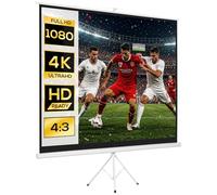 HOMCOM Écran de Projection avec Trépied Pliable 120 Pouces 4K HD 4:3, 254L cm, Écran Vidéoprojecteur, Hauteur Réglable, Angle de Vision 160°, pour Home Cinéma, Films en Intérieur/Extérieur, Blanc