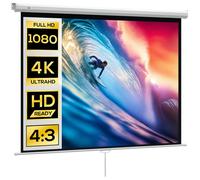 HOMCOM Écran de projection 84 pouces 4:3 4K HD Fixation mur ou plafond Blanc 181×8×138 cm