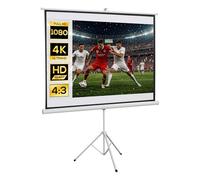 HOMCOM Écran de Projection Trépied Pliable 84 Pouces 4:3 180L cm Blanc | 4K HD, Écran Vidéoprojecteur, Hauteur Réglable, Angle de Vision 160°, Home Cinéma, Films en Intérieur/Extérieur
