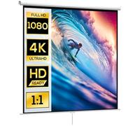 HOMCOM Écran pour projecteur 120 Pouces, Format 1:1, Toile projecteur Enroulable avec Angle de 160° et Montage au Plafond ou au Mur, 223 x 8 x 223 cm, Blanc