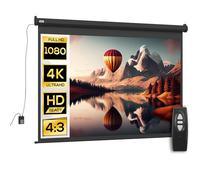 HOMCOM Écran vidéoprojecteur 100 Pouces, 4:3 4K HD écran de Projection motorisé et électrique, écran de Projection TV et Home cinéma, Montage Mural ou Plafond, Panneau de Commande et télécommande