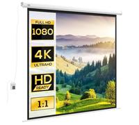 HOMCOM Écran Vidéoprojecteur 96 Pouces 1:1 4K HD Blanc | Motorisé et Électrique, Écran de Projection TV et Home Cinéma, Montage Mural ou Plafond, Panneau de Commande, Télécommande