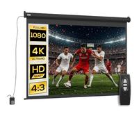 HOMCOM Écran Vidéoprojecteur Motorisé 100 Pouces 4:3 4K HD Noir | Écran de Projection ÉlectriqueTV et Home Cinéma, Montage Mural ou Plafond, Panneau de Commande, Télécommande