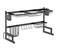 HomCom Égouttoir vaisselle 2 niveaux porte-couteau planche à découper acier noir