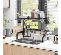 HOMCOM Égouttoir à vaisselle au-dessus de l'évier, séchoir à vaisselle 2 niveaux, modulables en acier 81,5 x 31,5 x 53,5cm noir
