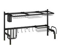 HOMCOM Égouttoir à Vaisselle Au-Dessus Évier 2 Niveaux 51 à 93 cm Noir