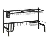 HOMCOM Égouttoir à Vaisselle Au-Dessus Évier 2 Niveaux 51 à 93 cm Noir | Séchoir à Vaisselle, Modulables, En Acier, Largeur Réglable
