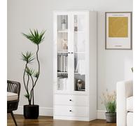 HOMCOM Enfilade Cuisine avec Buffet et 2 Tiroirs, Portes en Verre et Étagères Réglables, 59x30x164 cm, Blanc