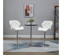 HOMCOM Ensemble 2 Tabourets de Bar avec Hauteur Réglable, Base en Métal et Siège en Similicuir, Tabourets avec Dossier et Repose-pieds, 51,5x57,5x93-114,5cm, Blanc