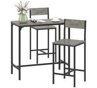 HOMCOM Ensemble 3 pièces avec table de bar et tabourets, style industriel, avec repose-pieds, dossier, cadre en métal, table de cuisine et 2 chaises pour salle à manger, petit espace, gris anthracite