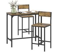 HOMCOM Ensemble 3 pièces avec table de bar et tabourets, style industriel, avec repose-pieds, dossier, cadre en métal, table de cuisine et 2 chaises pour salle à manger, petit espace, marron rustique