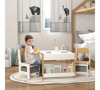HOMCOM Ensemble 3 pièces table et 2 chaises pour enfant avec plateau réversible tableau noir, panier de rangement, étagères