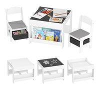 HOMCOM Ensemble 3 pièces Table et 2 chaises pour Enfant avec Plateau Table réversible Tableau Noir, Panier de Rangement, étagères Gris