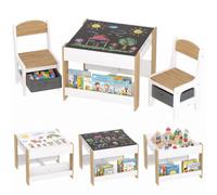 HOMCOM Ensemble 3 pièces table et 2 chaises pour enfant – plateau réversible, tableau noir, panier