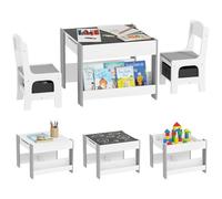HomCom - Ensemble 3 pièces table et 2 chaises enfant - Plateau réversible tableau noir, gris