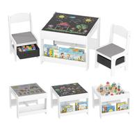HomCom - Ensemble 3 pièces table et 2 chaises enfant - Plateau réversible tableau noir, gris