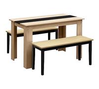 HOMCOM Ensemble Banc et Table à Manger Design Moderne - Grand Plateau - Assise Confortable - en Bois Noir et Naturel