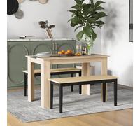 HOMCOM Ensemble Banc et Table à manger design moderne - grand plateau - assise confortable - en bois noir et naturel
