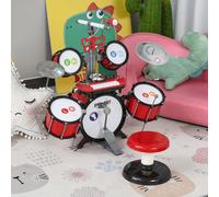 HOMCOM Ensemble Batterie pour Enfants avec Instruments de Musique, Effets Sonores et Microphone Jouet, 77.5 x 40 x 76.5cm, Rouge