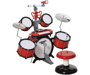 HOMCOM Ensemble Batterie pour Enfants avec Instruments de Musique, Effets Sonores et Microphone Jouet, 77.5 x 40 x 76.5cm, Rouge