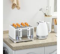 HOMCOM Ensemble bouilloire et grille-pain, bouilloire en acier inoxydable 1,7 L et 2200 W et grille-pain à 4 tranches, blanc