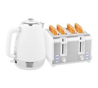 HOMCOM Ensemble bouilloire et grille-pain inox 2200 W 1,7 L, 4 tranches | Chauffage rapide, 7 niveaux de brunissage, thermostat Strix, filtre anti-calcaire, plateau à miettes, blanc