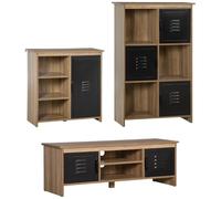 HOMCOM Ensemble Buffet Bibliothèque et Meuble TV Industriel 2 Passe-Fils Multi-rangement Aspect Bois veinage Portes métal Noir