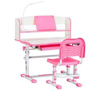 HOMCOM Ensemble Bureau Enfant 6-12 Ans, Acier & MDF, Rose