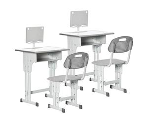 HOMCOM Ensemble Bureau et Chaise pour Enfant - Lot de 2 - avec Support de Lecture, casier, Crochet et Porte Stylo - Hauteur réglable - 60 x 45 x 90-102 cm - Gris
