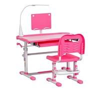 HOMCOM Ensemble Bureau et Chaise pour Enfants +6 Ans Bureau pour Enfants avec Table inclinable à Hauteur réglable Tiroir Lampe LED et Porte-Crayons 80x49,5x82-104 cm et 35,5x43,5x63-73 cm Rose