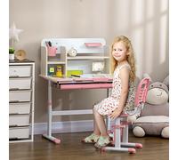 HOMCOM Ensemble Bureau et Chaise pour Enfants à Partir de 3 Ans Ajustable, Table Inclinable à 60° avec Tiroir et Étagères, Rose