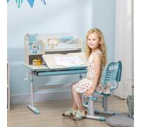 HOMCOM Ensemble Bureau et Chaise pour Enfants à partir de 3 Ans Réglable, Table Inclinable à 60° avec Tiroir et Étagères, Bleu