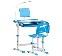 HOMCOM Ensemble bureau et chaise pour enfants, bureau d'étude réglable en hauteur avec lampe USB, tiroir de rangement pour étude, bleu et blanc