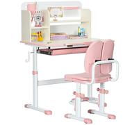 HOMCOM Ensemble Bureau et Chaise pour Enfants, Hauteur réglable et Plateau inclinable 0-60°, Chaise de Table d'étude Scolaire pour Enfants, tiroir, étagères, Porte-Stylo et Repose-Pieds intégré, Rose