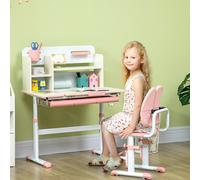 HOMCOM Ensemble bureau et chaise pour enfants hauteur réglable et plateau inclinable 0-60° table 80 x 52 x 88-109 cm rose
