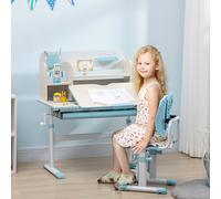 HOMCOM Ensemble bureau et chaise pour enfants hauteur réglable et plateau inclinable 0-60° table 80 x 52 x 88-109 cm bleu