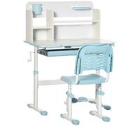 HOMCOM Ensemble bureau et chaise réglables pour enfants, table pour enfants inclinable à 60° avec tiroir, étagères et porte-crayons, âge 3+ ans, bleu