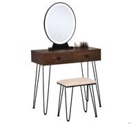 HOMCOM - ensemble coiffeuse avec tabouret - Panneaux de MDF classe E1 - 80x40x136cm - Noyer foncé, Noir, Crème