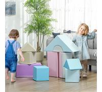 HOMCOM Ensemble de 11 blocs souples en mousse pour jouer et grimper, pour enfants de 1 à 3 ans, housse en similicuir, Multicolore