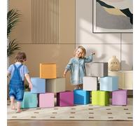 HOMCOM Ensemble de 12 Cubes de Jeu Souples pour Enfants de 12 à 36 Mois en PU et EPE, 20x20x20 cm, Multicolore