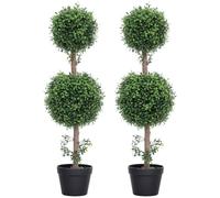 HOMCOM Ensemble de 2 buis topiaires en forme de boule 36 pouces | En pot, plantes artificielles, maison intérieur extérieur, décoration de porche avant, vert