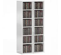 HOMCOM Ensemble de 2 Étagères à Médias 204 CDs avec Étagères Ajustables, Tour Blu-Ray, Bibliothèque et Rangement, Blanc Brillant