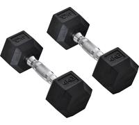 HOMCOM Ensemble de 2 haltères en caoutchouc Fitness Haltère court pour salle d'entraînement bureau forme hexagonale métal caoutchouc noir 4 KG