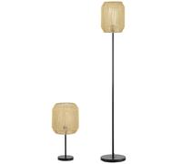 HOMCOM Ensemble de 2 lampadaires avec 1 lampe de table, 1 lampadaire, lampadaire et lampe de table avec culot E27, abat-jour en lin pour salon, chambre, nature