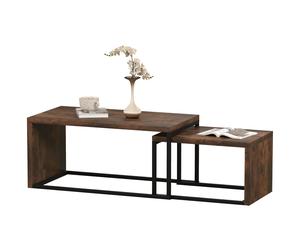 HOMCOM Ensemble de 2 tables basses, Table basse, Table d'appoint, Panneau de fibres à densité moyenne, Métal, 90x48x42cm/59x42x36cm, Noir+Marron