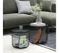 HOMCOM Ensemble de 2 tables d'appoint en design scandinave, avec rangement, empilables, Noir