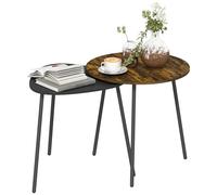 HOMCOM Ensemble de 2 tables d'appoint gigognes, tables gigognes avec cadre en métal pour le salon, la chambre à coucher, le bureau à domicile, brun rustique