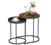 HOMCOM Ensemble de 2 tables d'appoint gigognes, tables rondes industrielles avec plateau et cadre en métal pour salon, chambre à coucher, bureau à domicile, marron rustique